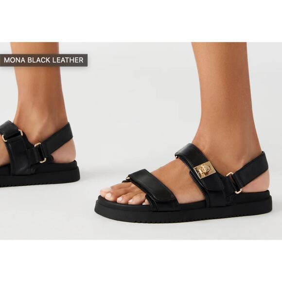 Steve Madden Mona Black Buckle Sandals 7 - Picture 1 of 5